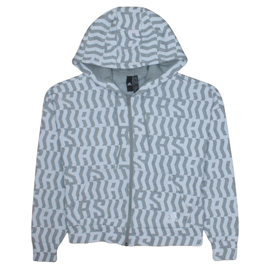 Adidas Women Grey White Full Zip Hoodie Size S 8-10 Geometric Print