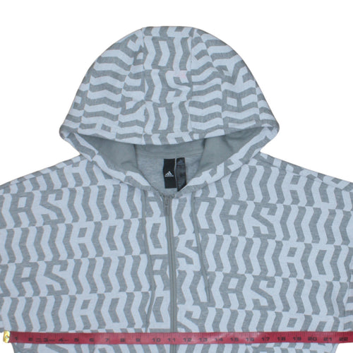 Adidas Women Grey White Full Zip Hoodie Size S 8-10 Geometric Print