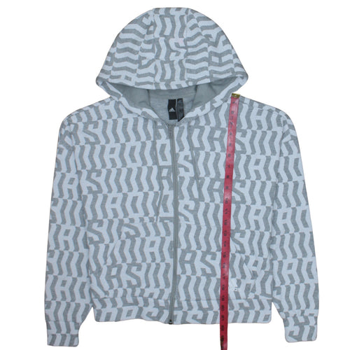 Adidas Women Grey White Full Zip Hoodie Size S 8-10 Geometric Print