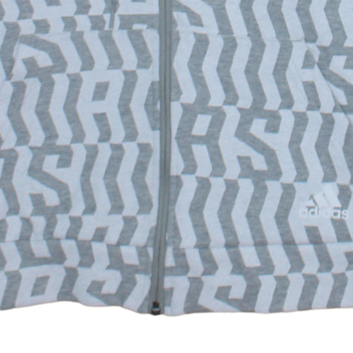 Adidas Women Grey White Full Zip Hoodie Size S 8-10 Geometric Print