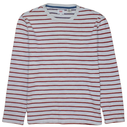 Levi's Men's White Red Striped Cotton Long Sleeve Pullover Sweatshirt Size S
