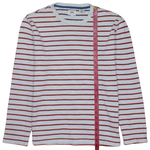 Levi's Men's White Red Striped Cotton Long Sleeve Pullover Sweatshirt Size S