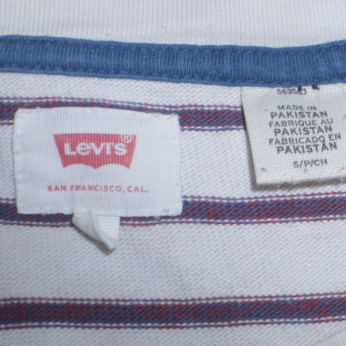 Levi's Men's White Red Striped Cotton Long Sleeve Pullover Sweatshirt Size S