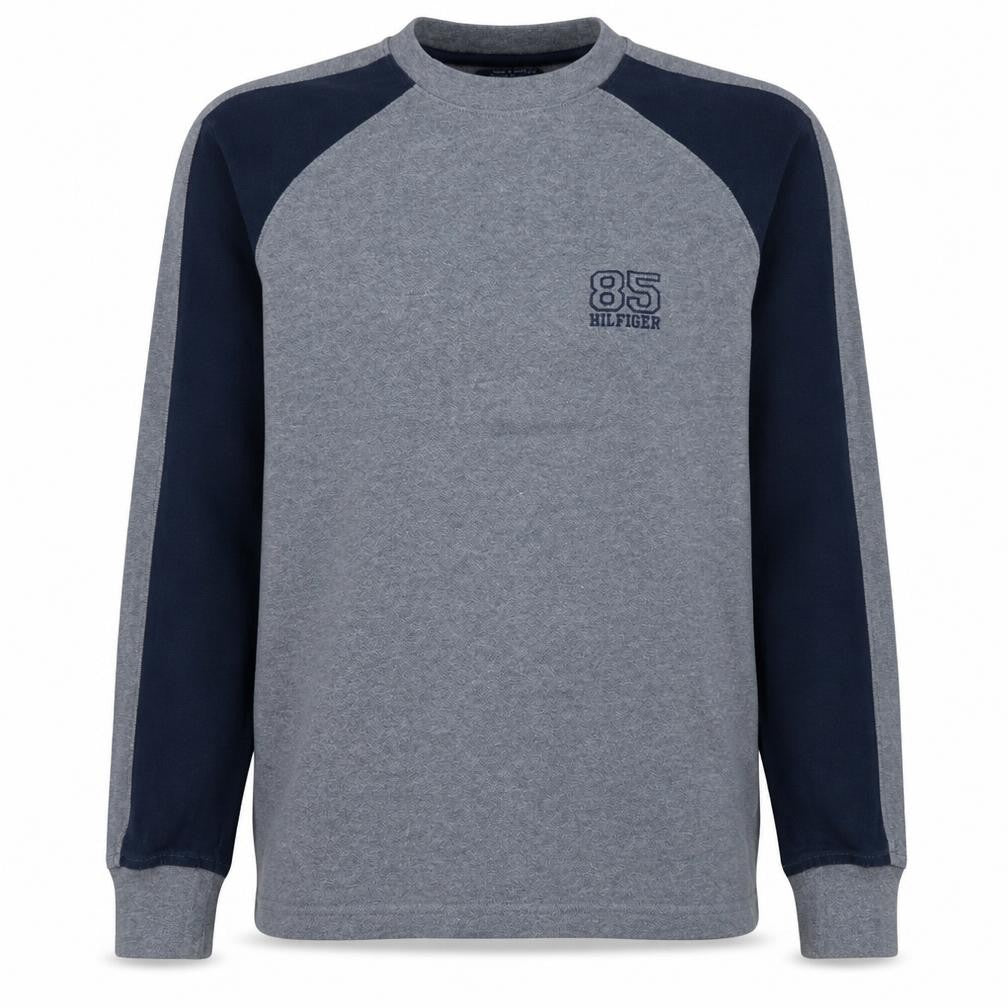 Front view of Tommy Hilfiger Men's Grey Crew Neck Pullover Sweatshirt, size S