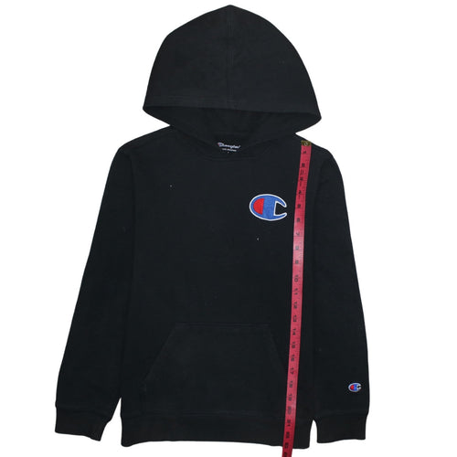 Champion Boys Black Pullover Hoodie L Cotton Blend Logo Athletic Sweatshirt