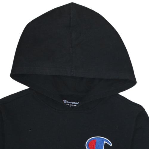 Champion Boys Black Pullover Hoodie L Cotton Blend Logo Athletic Sweatshirt
