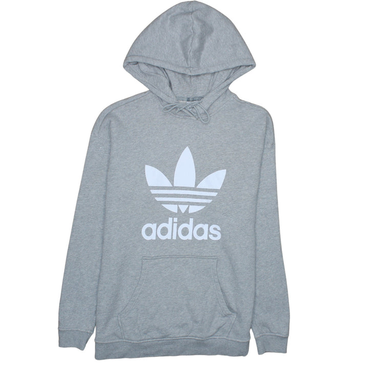 Adidas Women Grey Pullover Hoodie UK 12 Logo Print Lined Sweatshirt