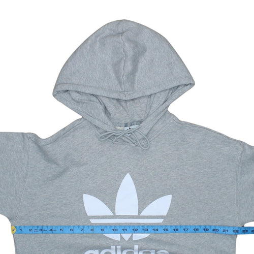 Adidas Women Grey Pullover Hoodie UK 12 Logo Print Lined Sweatshirt