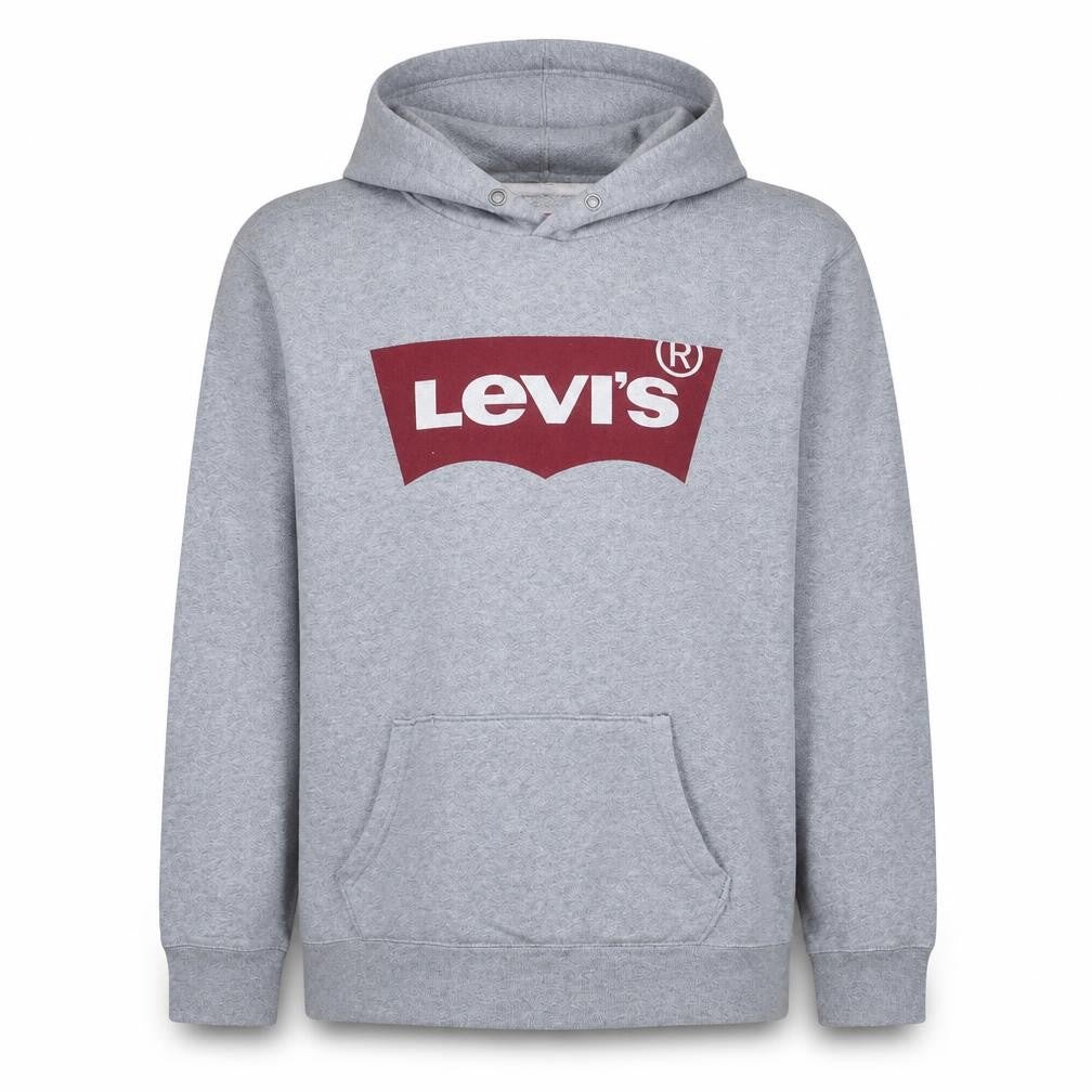 Front view of Levi's Men's Grey Logo Pullover Hoodie, size L, Classic Style