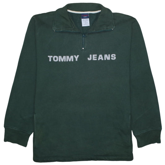 Tommy Jeans Women's Green 1/4 Zip Pullover Sweatshirt Size S