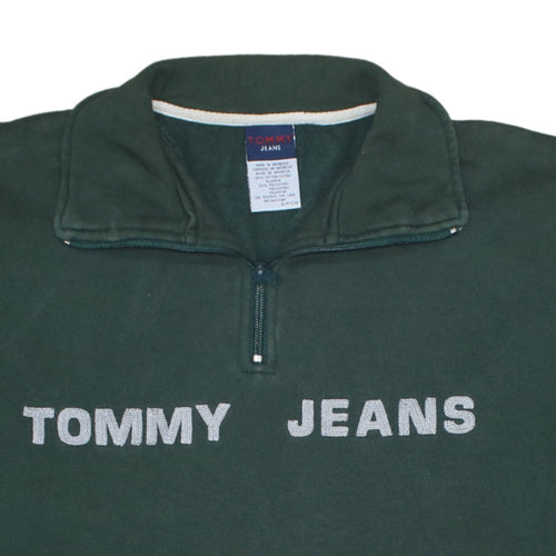 Tommy Jeans Women's Green 1/4 Zip Pullover Sweatshirt Size S