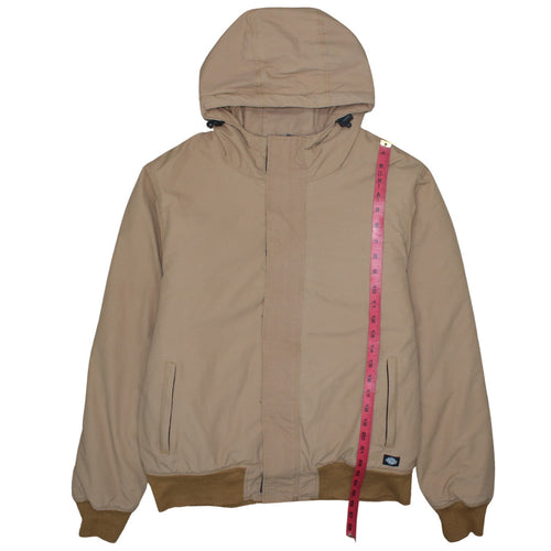 Dickies Men's Beige Hooded Bomber Jacket Medium Polyamide Lined Workwear