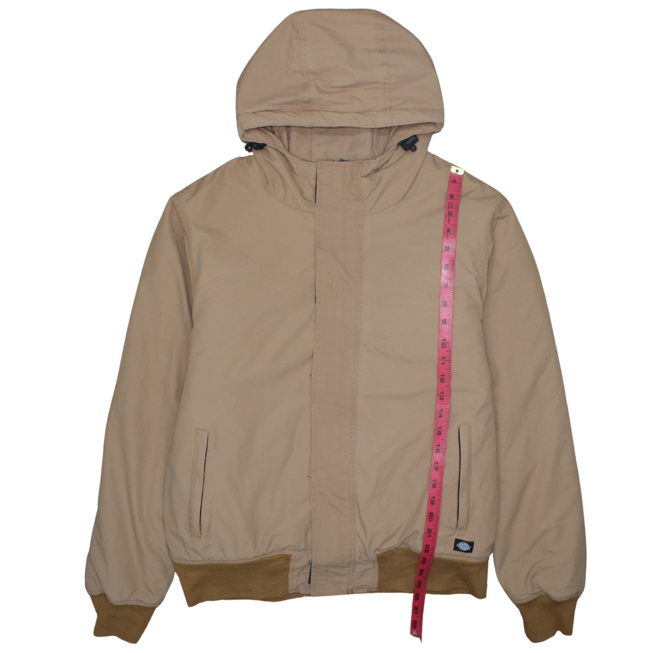 Dickies Men's Beige Hooded Bomber Jacket Medium Polyamide Lined Workwear