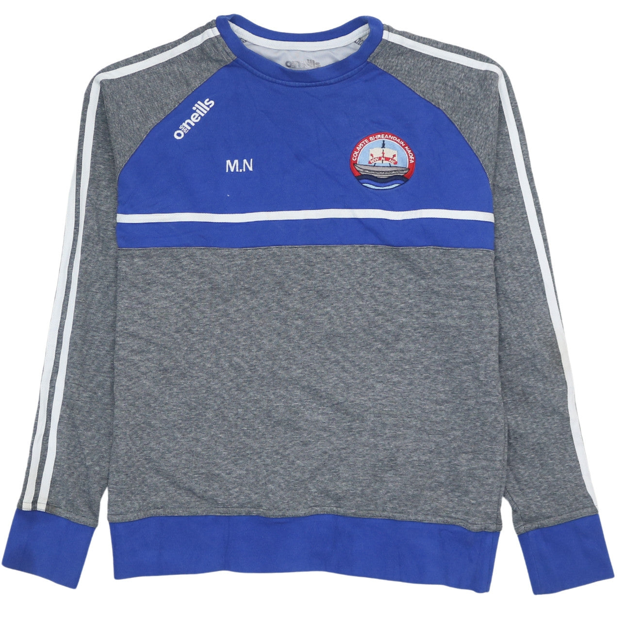 O'Neills Men's Grey Blue Crew Neck Sweatshirt Small Athletic Fit