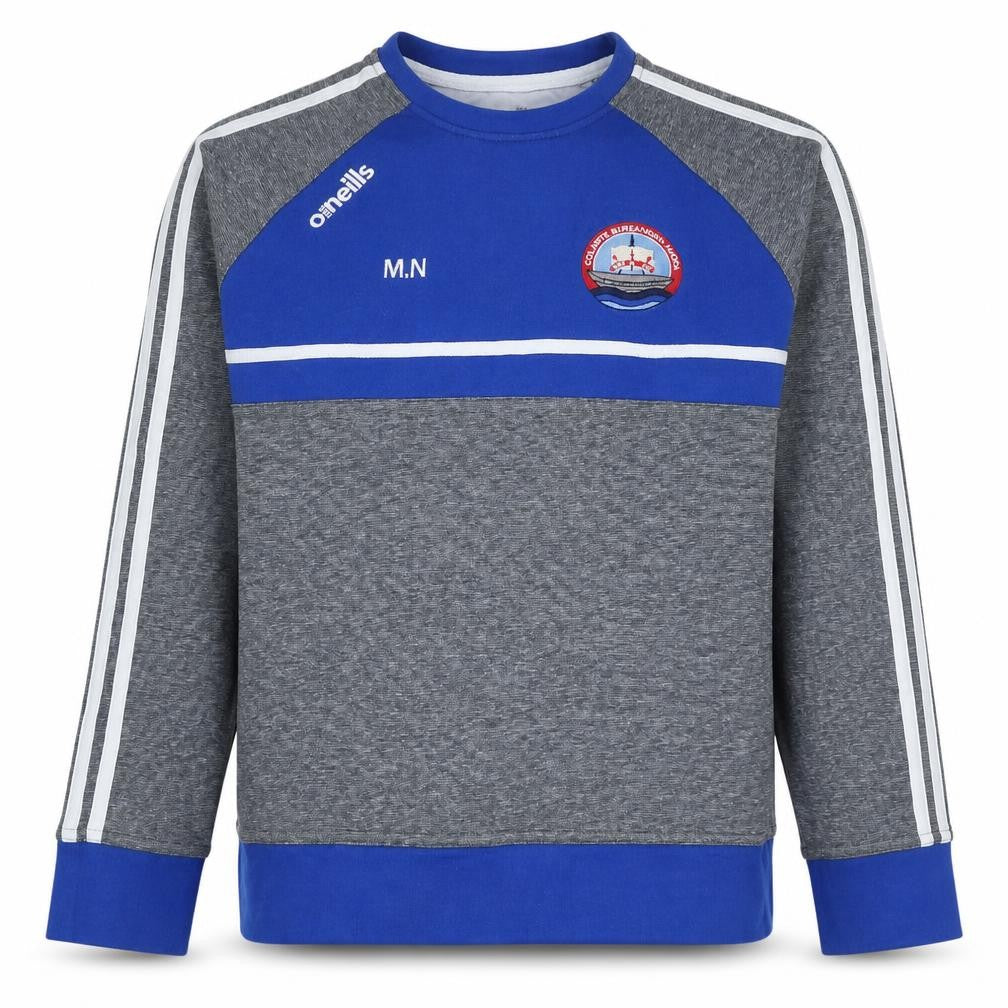 Front view of O'Neill Men's Grey Blue Crew Neck Sweatshirt Small Athletic Fit