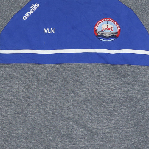 O'Neills Men's Grey Blue Crew Neck Sweatshirt Small Athletic Fit