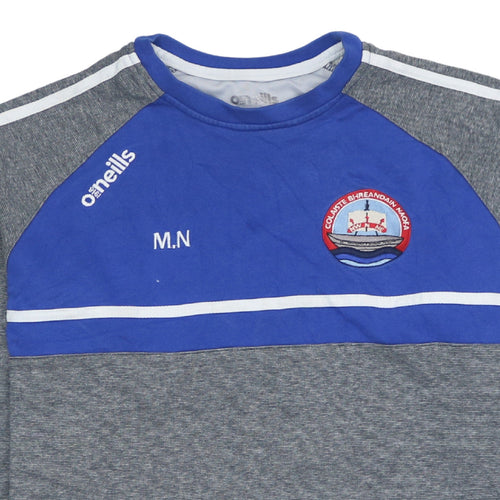 O'Neills Men's Grey Blue Crew Neck Sweatshirt Small Athletic Fit