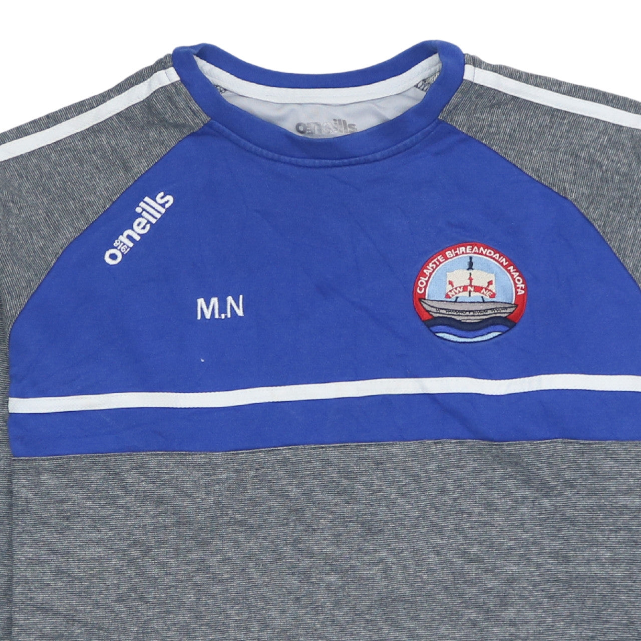 O'Neills Men's Grey Blue Crew Neck Sweatshirt Small Athletic Fit