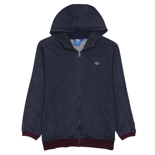 Adidas Men's Blue XL Full Zip Hoodie with Logo Detail