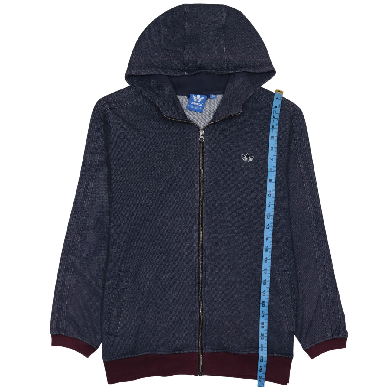 Adidas Men's Blue XL Full Zip Hoodie with Logo Detail