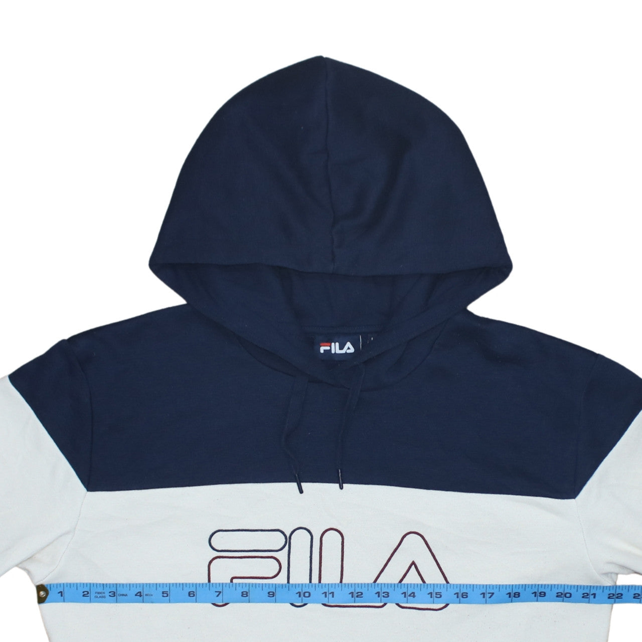 Fila Women’s Navy White Burgundy Colourblock Cropped Hoodie Size L