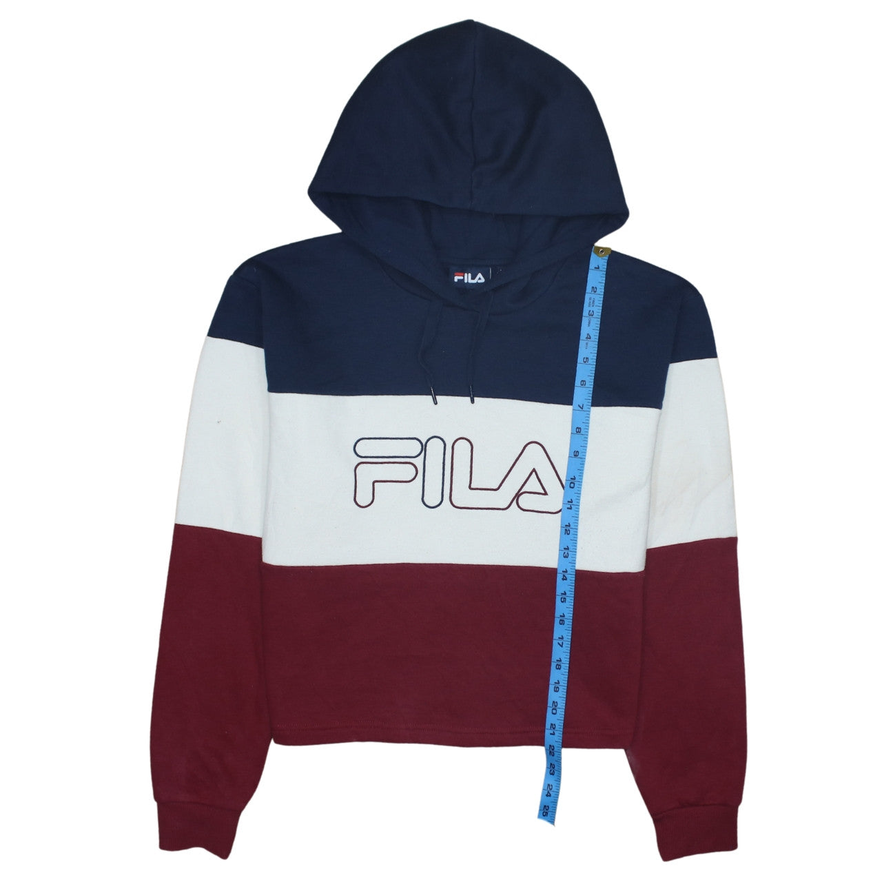 Fila Women’s Navy White Burgundy Colourblock Cropped Hoodie Size L