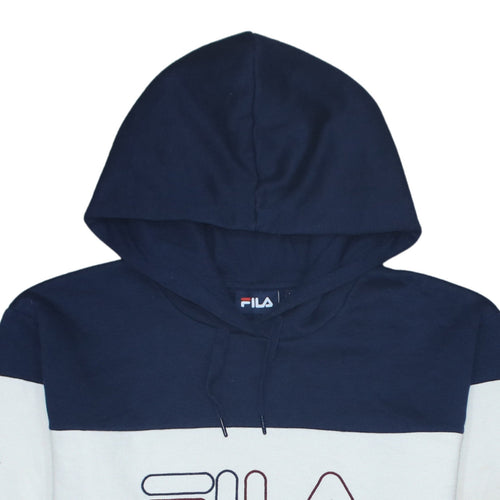 Fila Women’s Navy White Burgundy Colourblock Cropped Hoodie Size L
