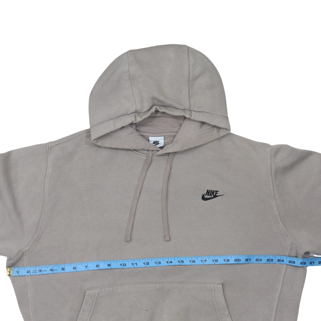 Nike Men Beige Pullover Hoodie L Fleece Logo Sportswear