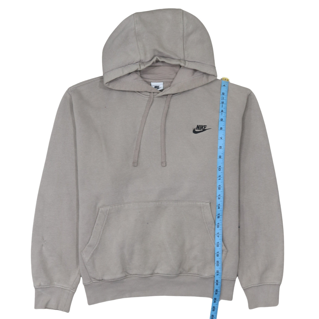 Nike Men Beige Pullover Hoodie L Fleece Logo Sportswear