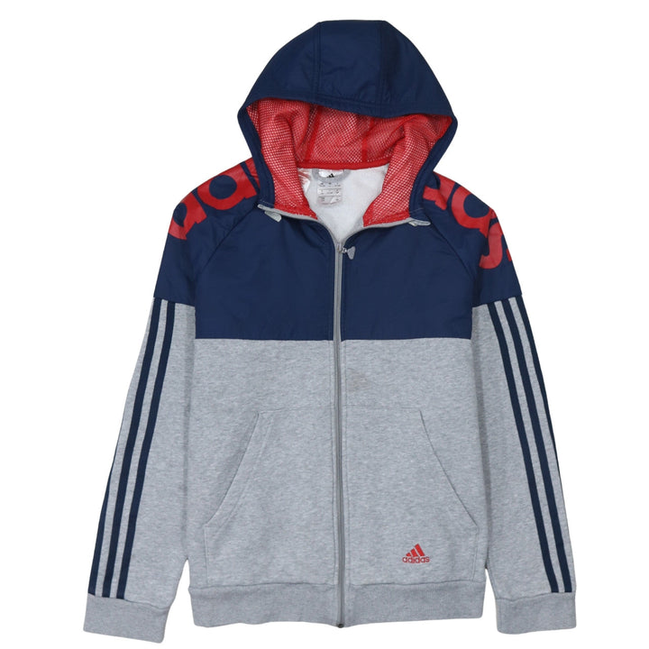 Adidas Boys Grey & Navy Full Zip Colourblock Hoodie 13-14 Years