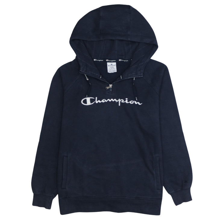 Champion Women Navy Blue 1/4 Zip Hooded Sweatshirt Size L