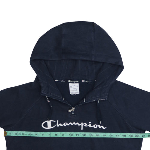 Champion Women Navy Blue 1/4 Zip Hooded Sweatshirt Size L
