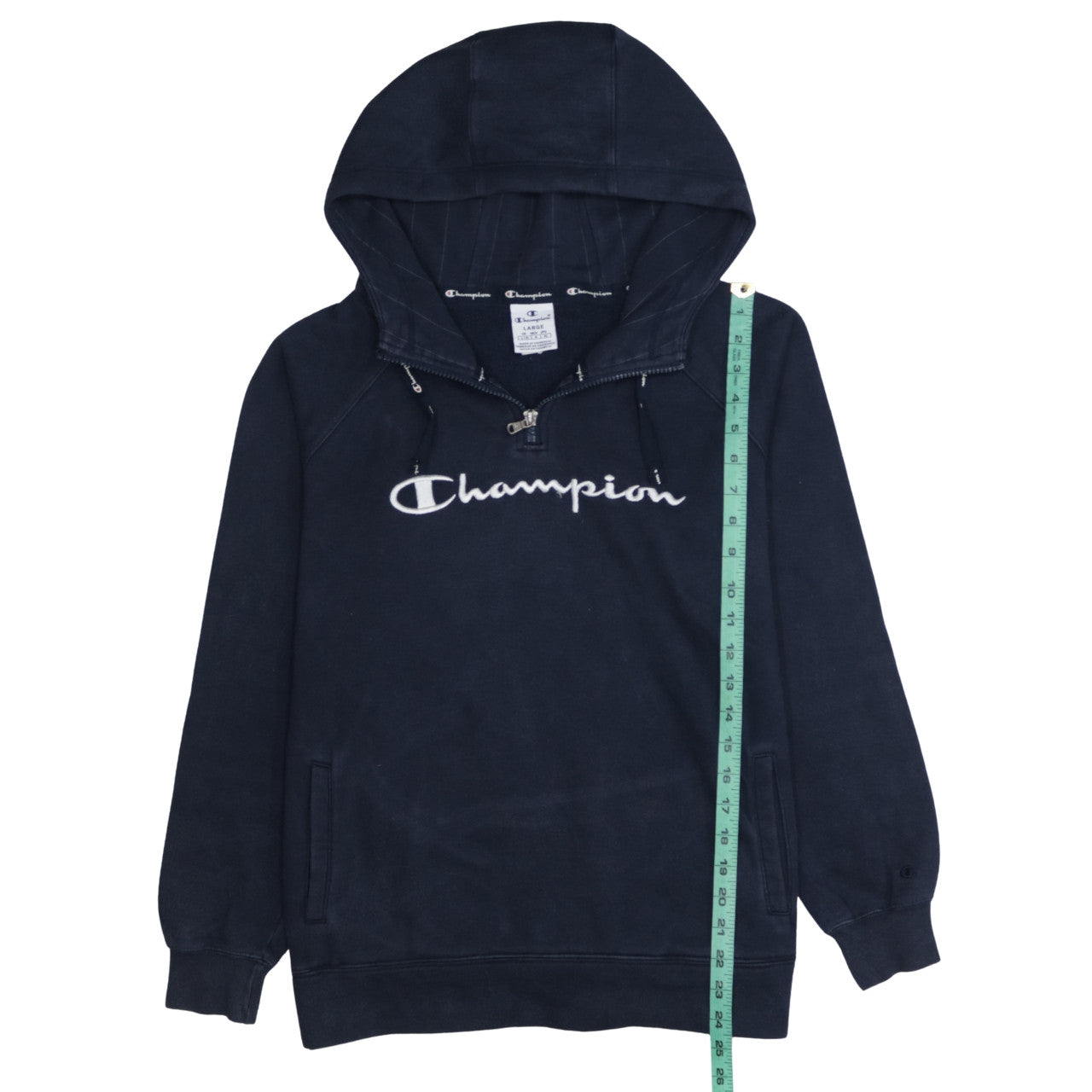 Champion Women Navy Blue 1/4 Zip Hooded Sweatshirt Size L
