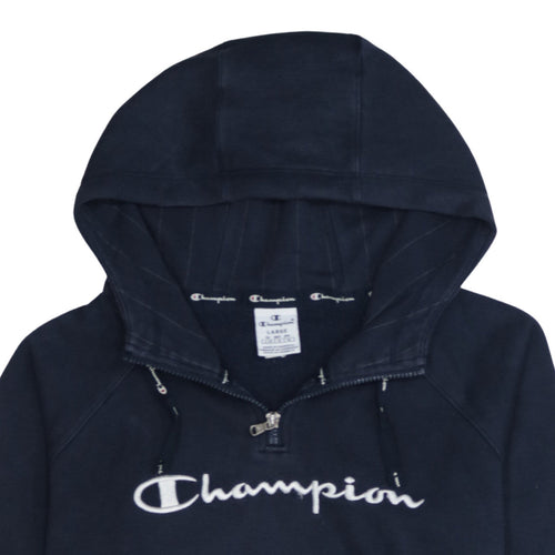 Champion Women Navy Blue 1/4 Zip Hooded Sweatshirt Size L