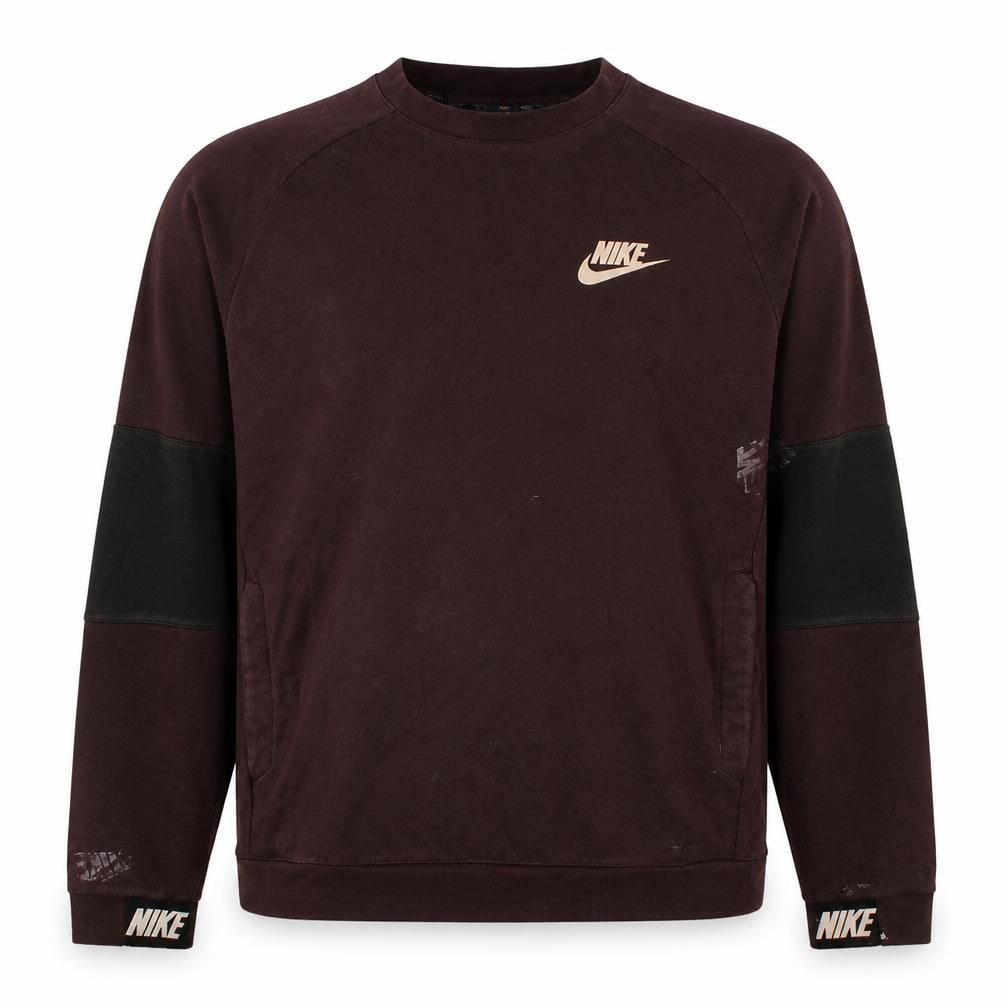 Front view of Nike Men’s Brown Crew Neck Logo Sweatshirt, size M, Pullover