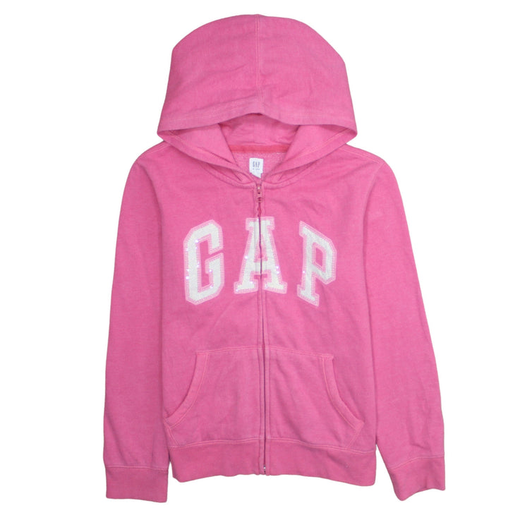 GAP Girls Pink Full Zip Hoodie Size 14-16 Years Logo Sequin Casual Sweatshirt