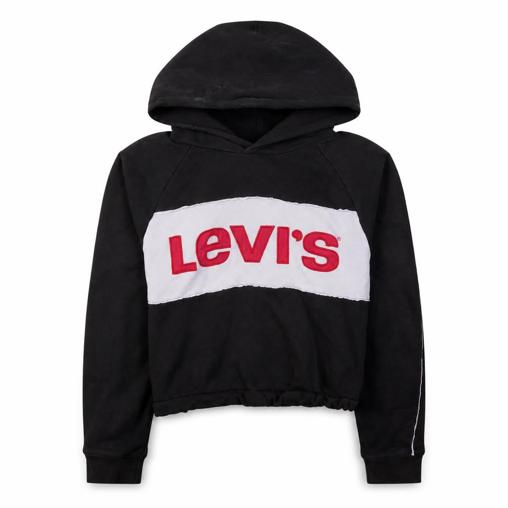 Front view of Levi's women’s black small pullover hoodie with logo