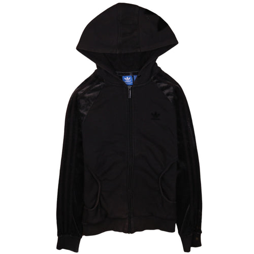 Adidas Womens Black Full Zip Hoodie Size 10 Velour Trim