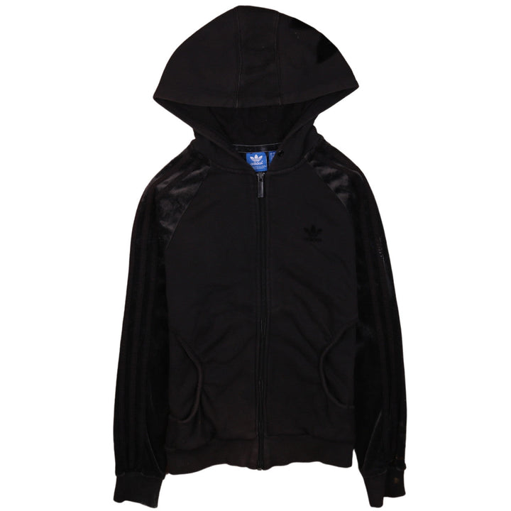 Adidas Womens Black Full Zip Hoodie Size 10 Velour Trim