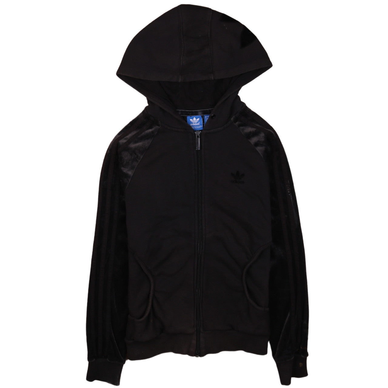 Adidas Womens Black Full Zip Hoodie Size 10 Velour Trim