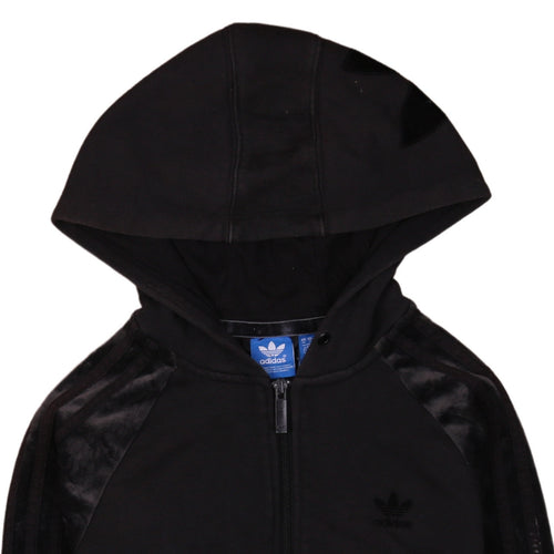 Adidas Womens Black Full Zip Hoodie Size 10 Velour Trim