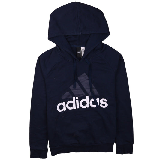 Adidas Womens Navy Blue Pullover Hoodie S Logo Print Sportswear