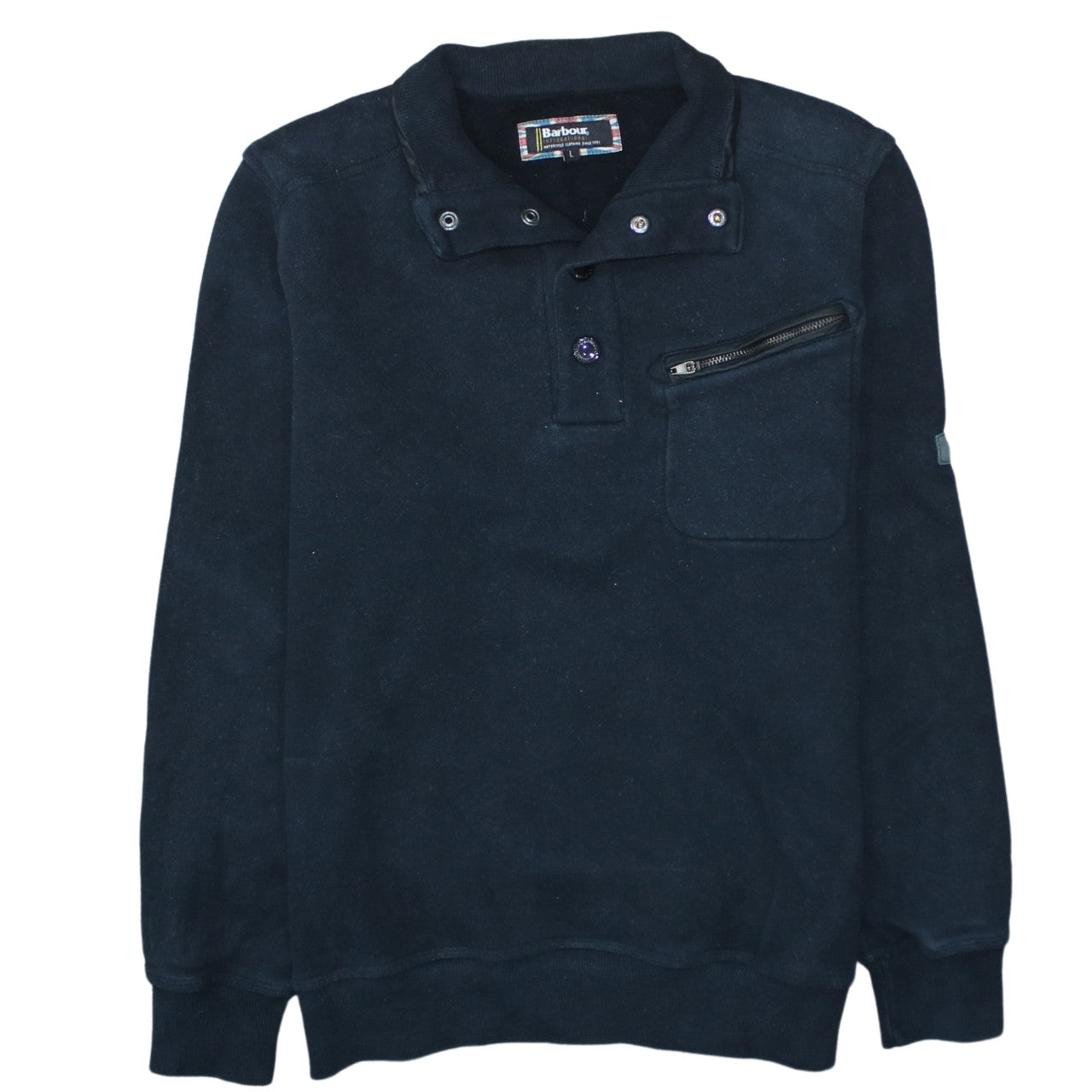 Barbour Men's Blue Henley Sweatshirt L Fleece Cotton Blend