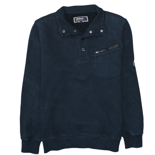 Barbour Men's Blue Henley Sweatshirt L Fleece Cotton Blend