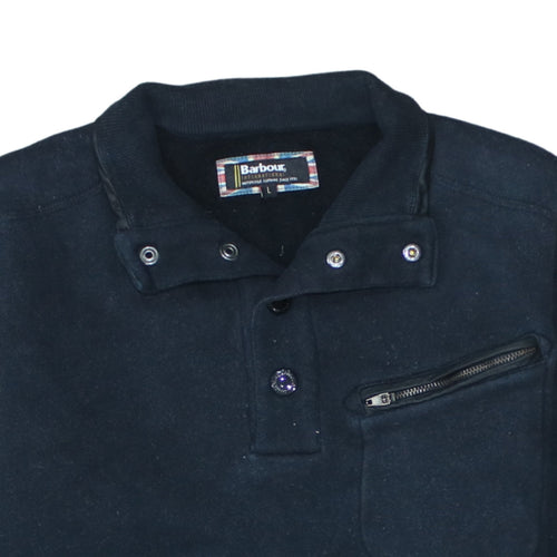 Barbour Men's Blue Henley Sweatshirt L Fleece Cotton Blend