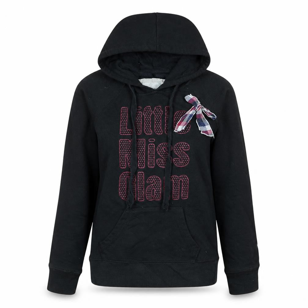 Front view of Jennyfer Women's Black Pullover Hoodie Little Miss Glam Small