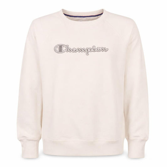 Front view of Champion Men's White Crew Neck Pullover Sweatshirt, size S