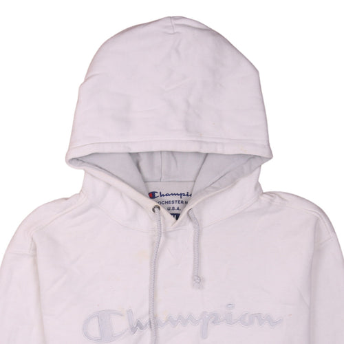 Champion Men's White Pullover Hoodie Medium Embroidered Logo
