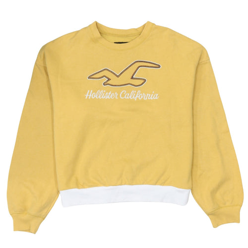 Hollister Women Yellow Crew Neck Pullover Sweatshirt M