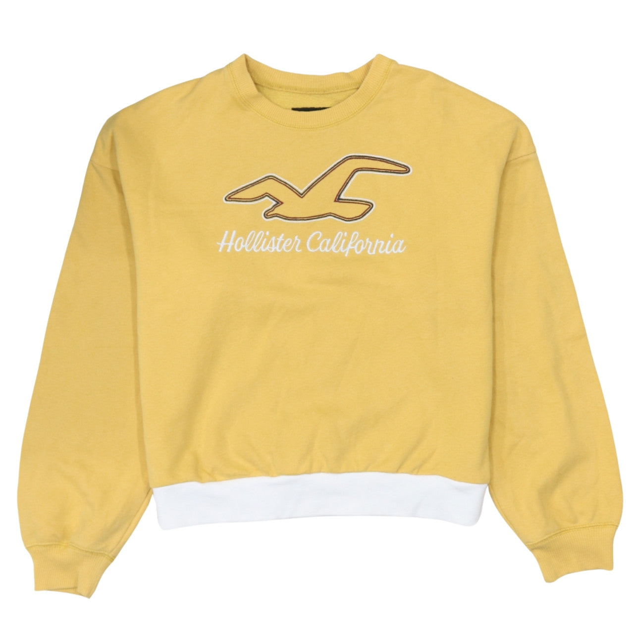 Hollister Women Yellow Crew Neck Pullover Sweatshirt M